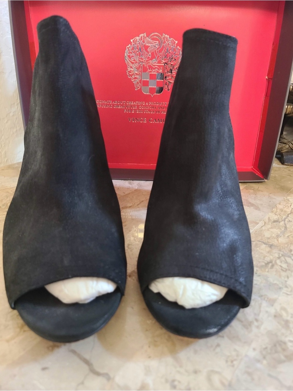 Vince Camuto Black Suede Open-Toe Mule Booties